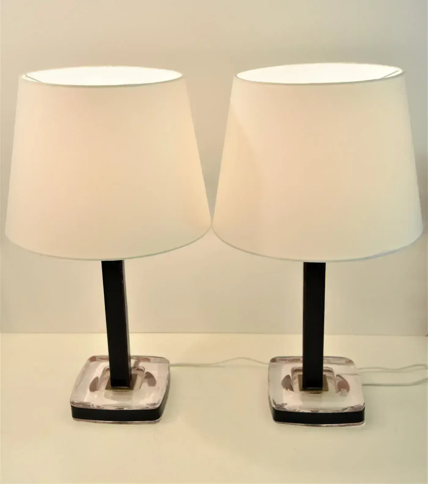 Glass, Leather And Brass Table Lamps By Uppsala Armaturfabrik, Set Of 2 photo for sale