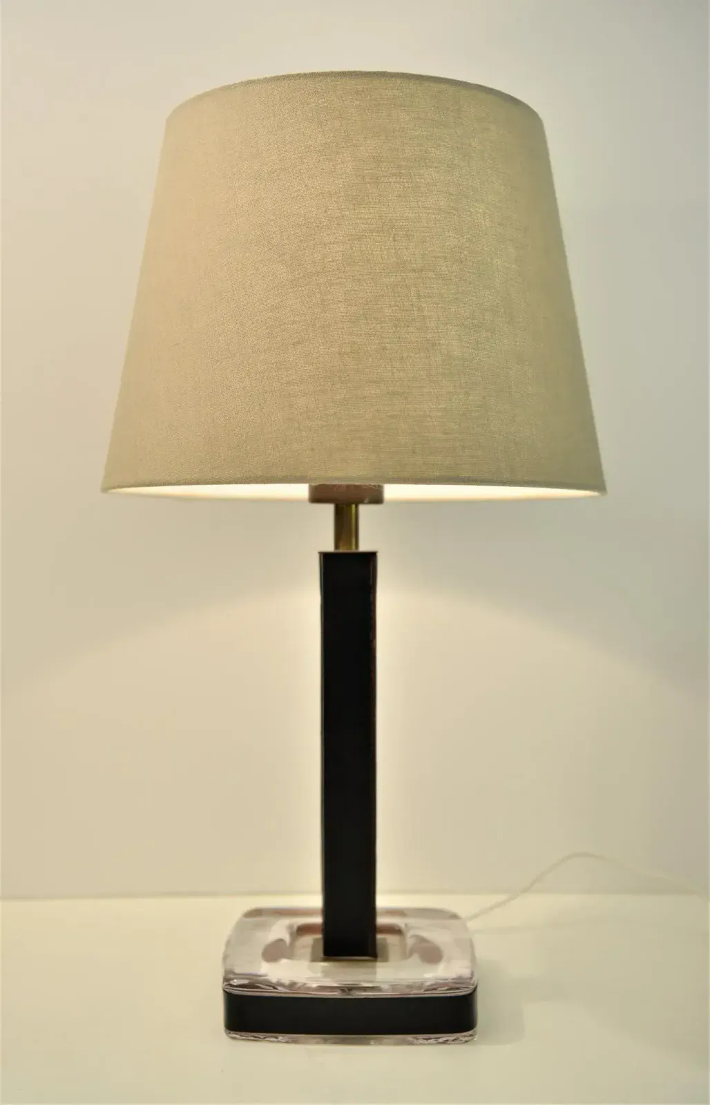 Lighting Glass, Leather And Brass Table Lamps By Uppsala Armaturfabrik, Set Of 2 photo