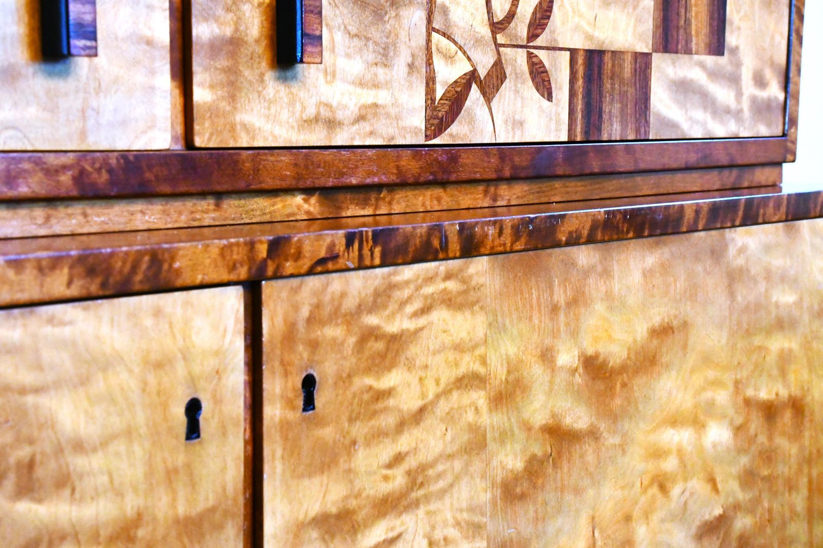 Swedish Grace Flamed Birch And Maccasar Intarsia Cabinet Attributed To Smf For Bodafors, 1930s photo vintage
