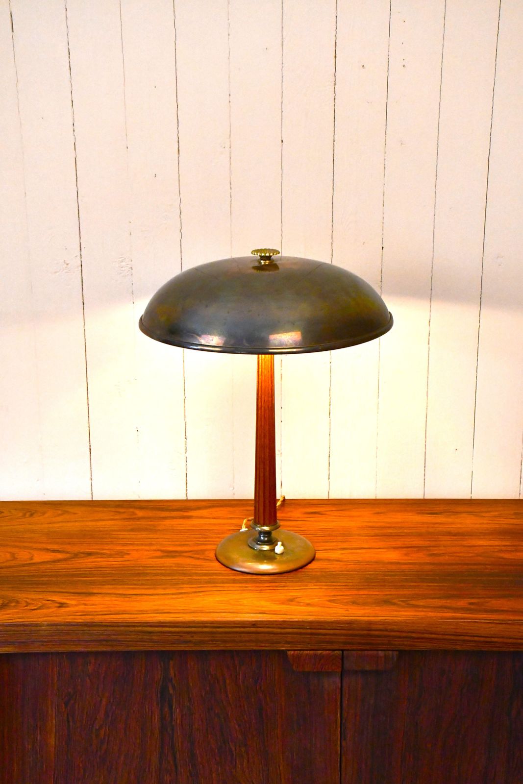3787.0 Swedish Brass And Oak Table Lamp By Erik Tidstrand For Nordiska Kompaniet, 1940s photo