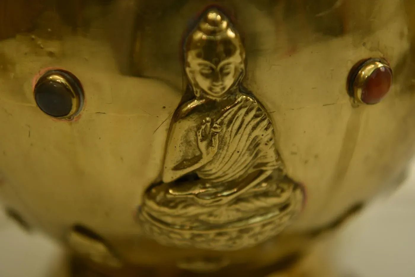 Large Brass And Gemstone Buddha Table Lamps, Set Of 2 photo buy