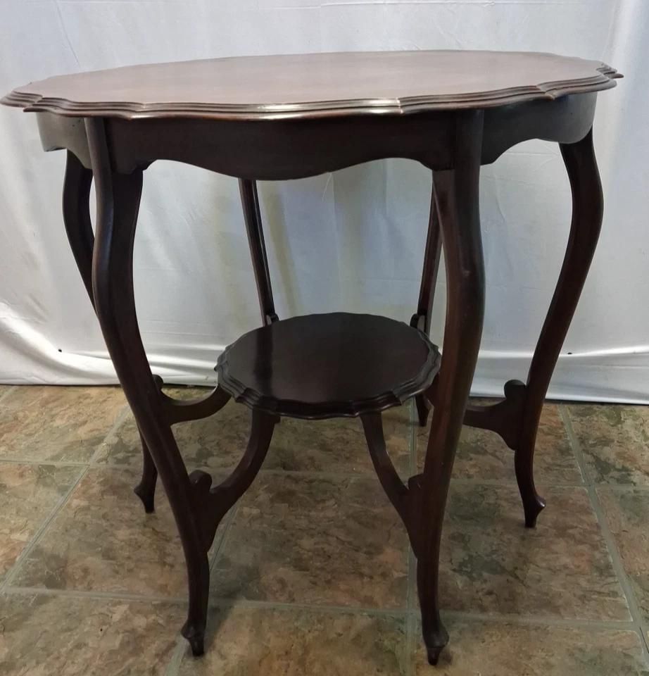 Antique Mahogany Two Tier Occasional Table With Scalloped Edge Top photo for sale