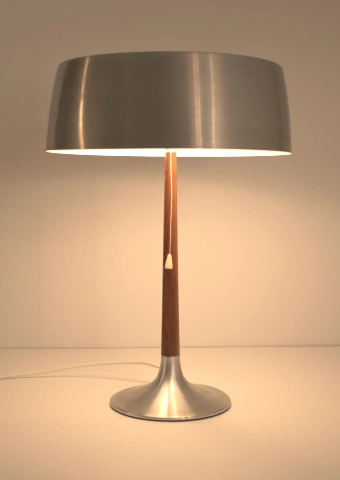 Large Teak And Brushed Aluminium Table Lamp By Svend Aage Holm Sörensen For Asea, 1950s