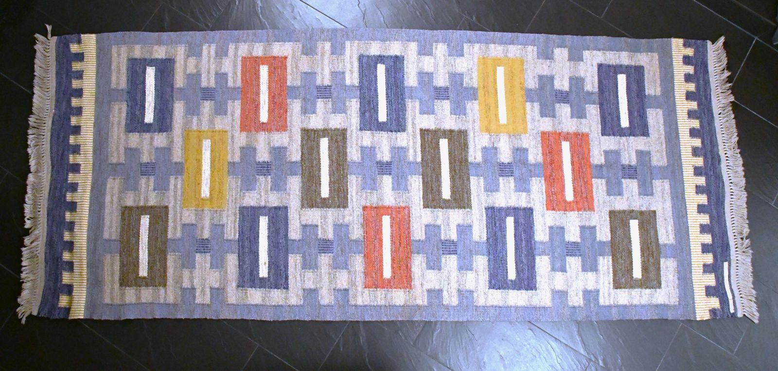 Vintage Swedish Handwoven Röllakan Wool Rug By Konstfliten, 1950s