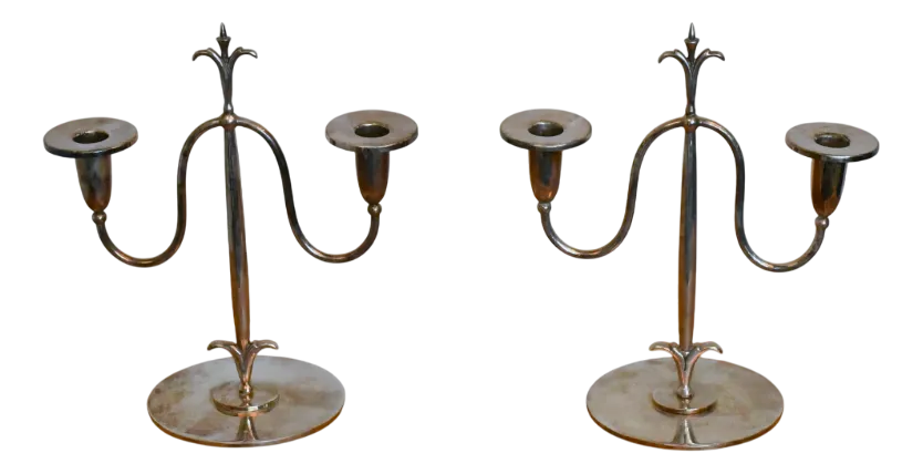 Swedish Grace Silver Plated Candelabras By Elis Bergh For C. G. Hallberg, Stockholm, 1920s, Set Of 2