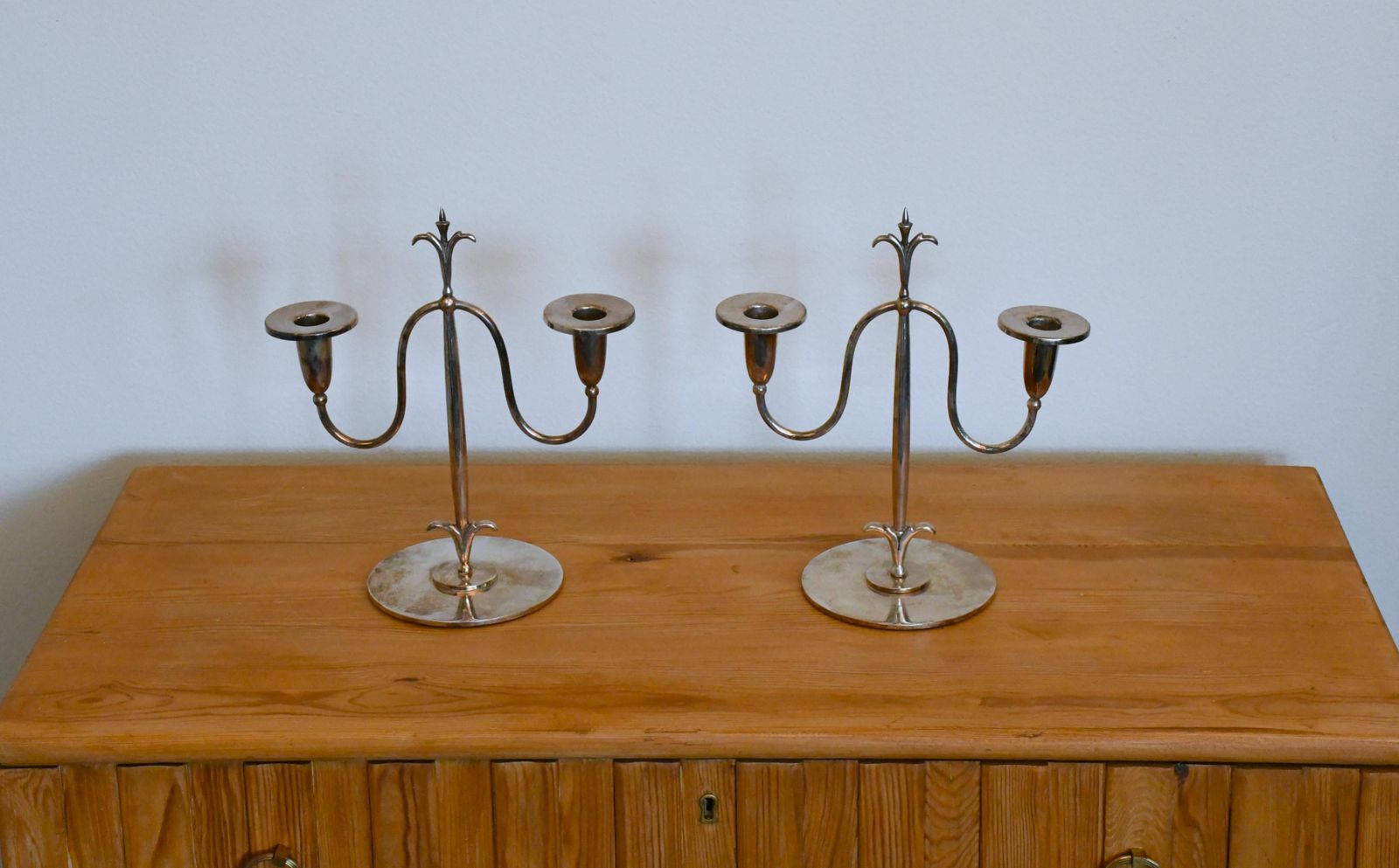 Swedish Grace Silver Plated Candelabras By Elis Bergh For C. G. Hallberg, Stockholm, 1920s, Set Of 2 photo furniture