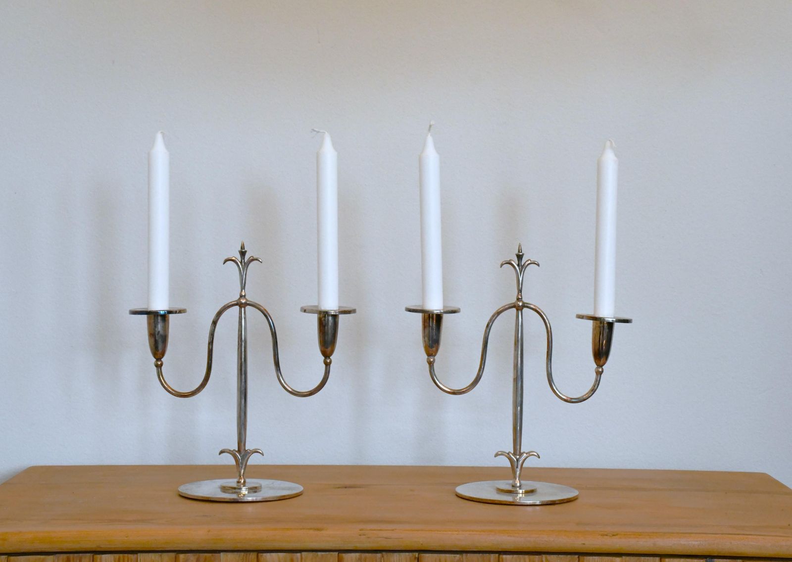Swedish Grace Silver Plated Candelabras By Elis Bergh For C. G. Hallberg, Stockholm, 1920s, Set Of 2 photo buy