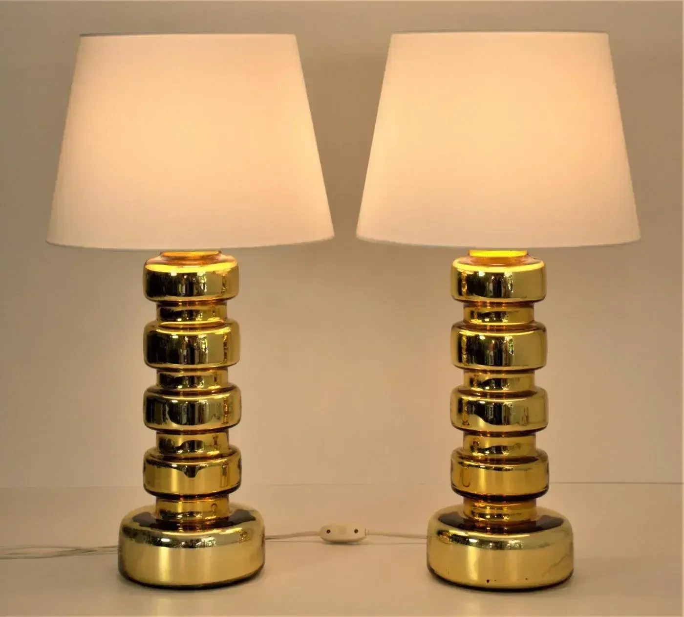Large Golden Mercury Glass Table Lamps By Gustav Leek For Flygsfors, 1960s, Set Of 2 photo for sale