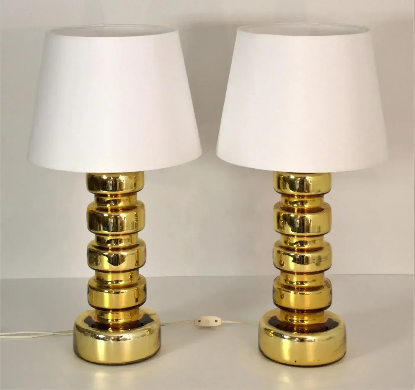 Large Golden Mercury Glass Table Lamps By Gustav Leek For Flygsfors, 1960s, Set Of 2 photo 1923.0
