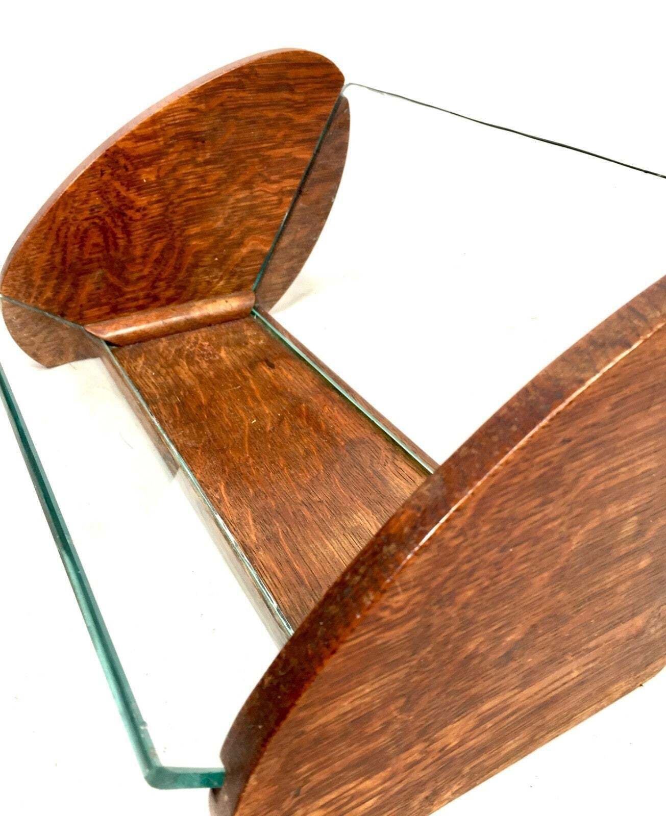 Antique Arts Deco Wooden Oak & Glass Tabletop Book Stand Trough Shelf Rack C1930 photo for sale