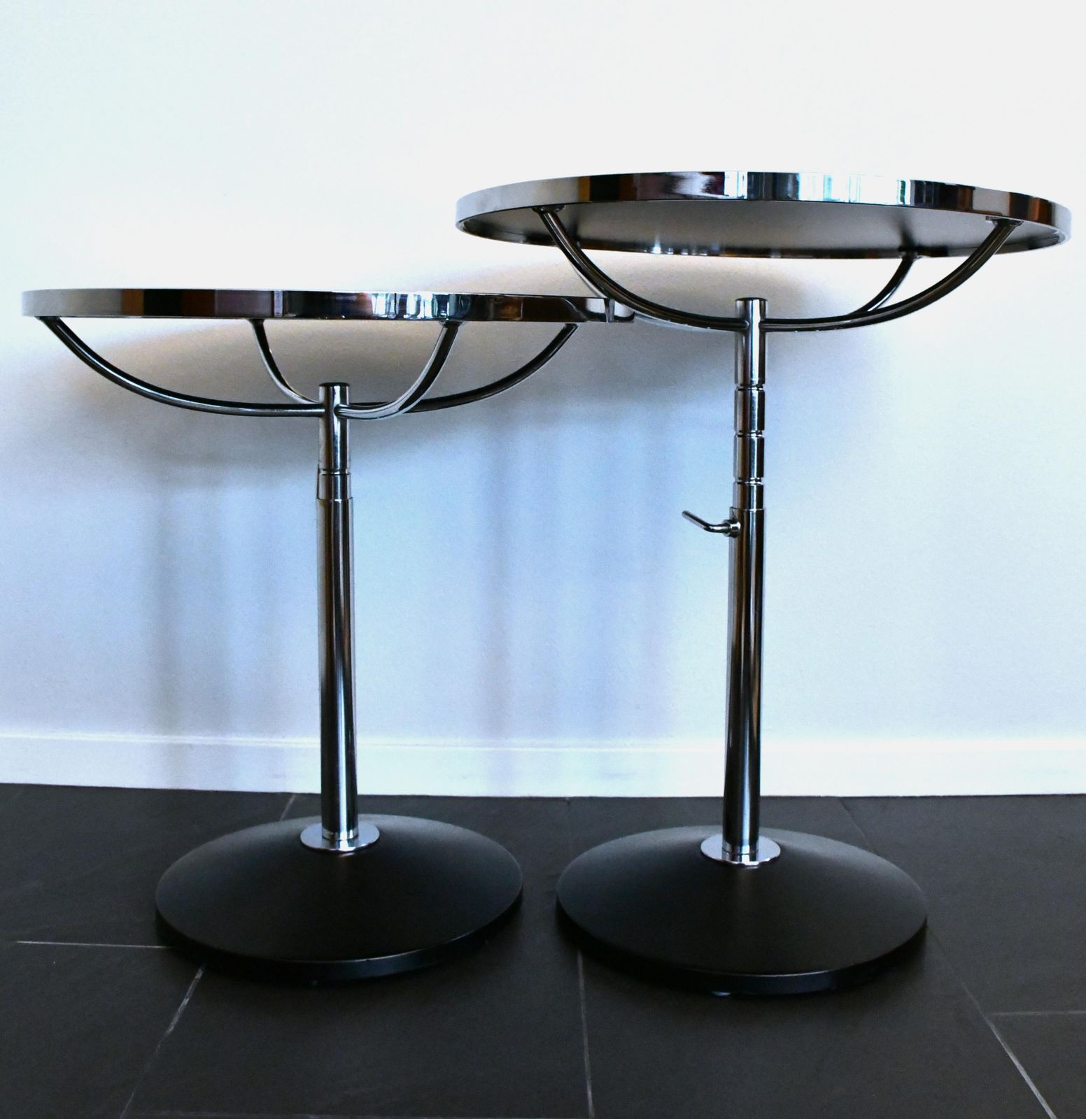 Swedish Adjustable Glass And Chrome Steel Side Table Model Pronto From Dux, 1990s, Set Of 3 photo Furniture