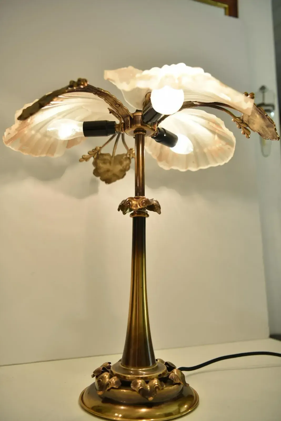 1265.0 Art Nouveau Bronze And Frosted Glass Table Lamp, 1950s photo