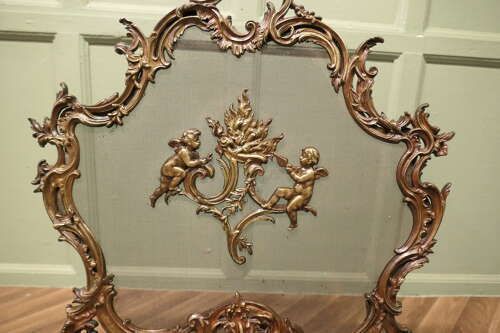 A Superb French Brass Rococo Spark Guard, Fire Screen photo for sale
