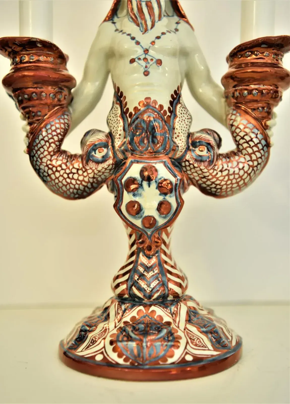 19th Century Majolica Demon Candelabras By Cantagalli, Italy, Set Of 2 photo buy