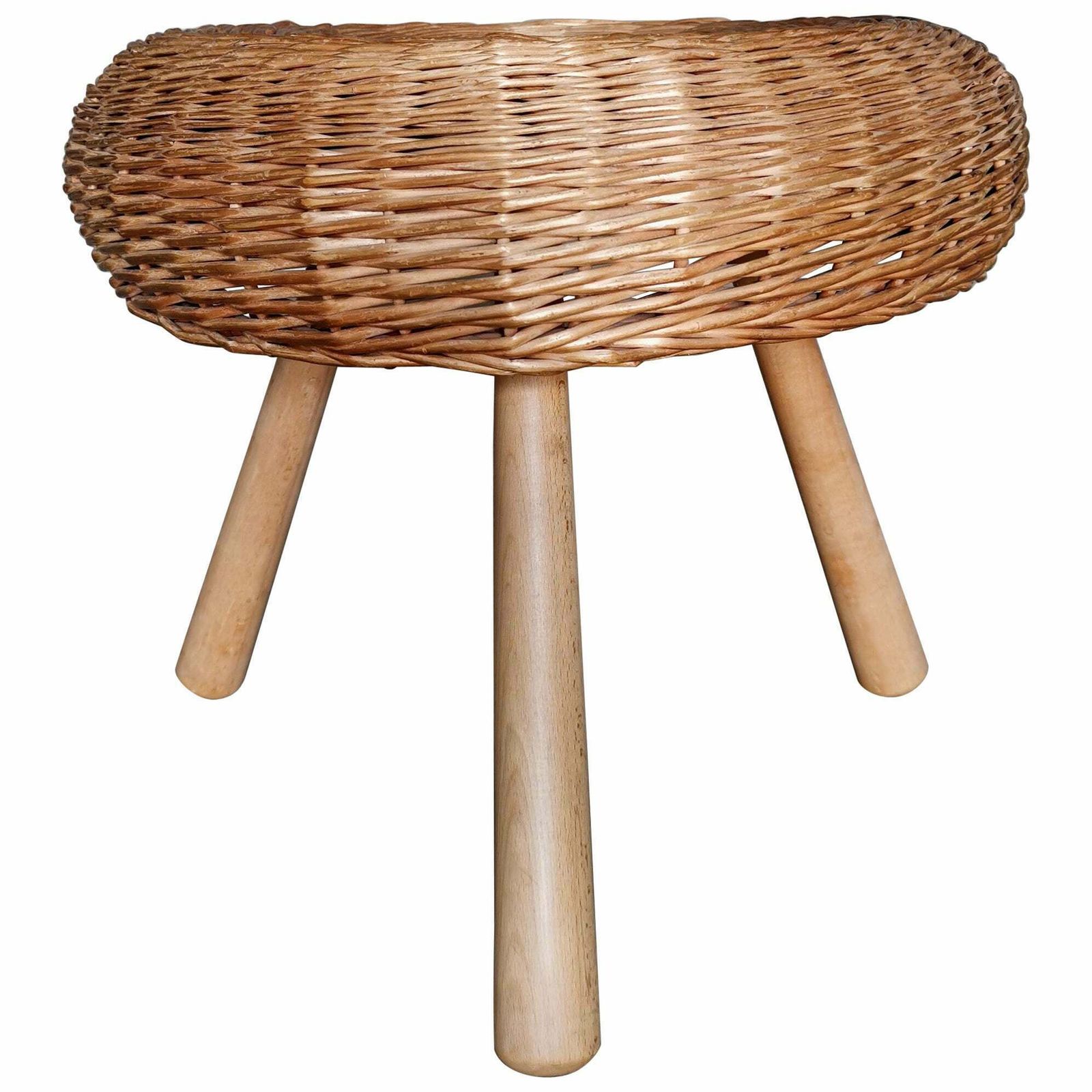 Large Rattan Tripod Stool In The Style Of Tony Paul Sweden 1950s. Mint Condition