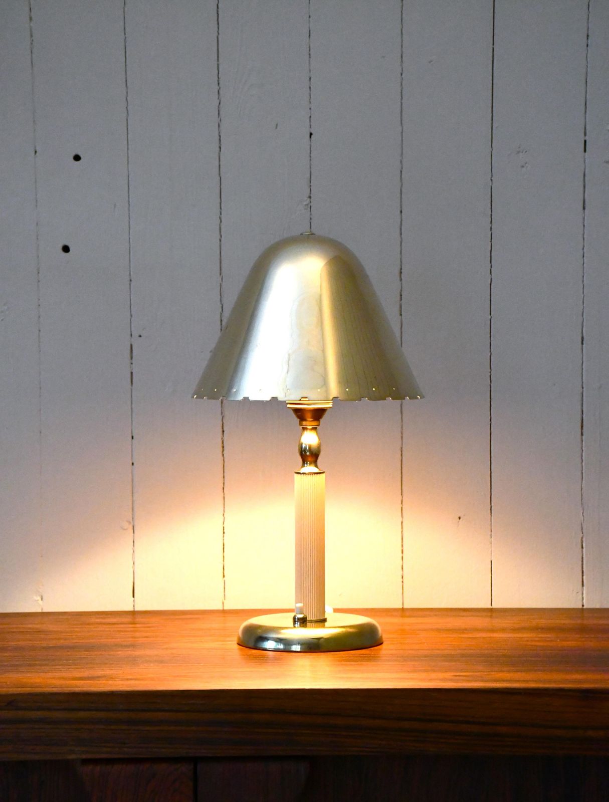 Very Rare Swedish Grace Period, Brass Table Lamp By Harald Notini For Böhlmarks 1930s photo Lighting