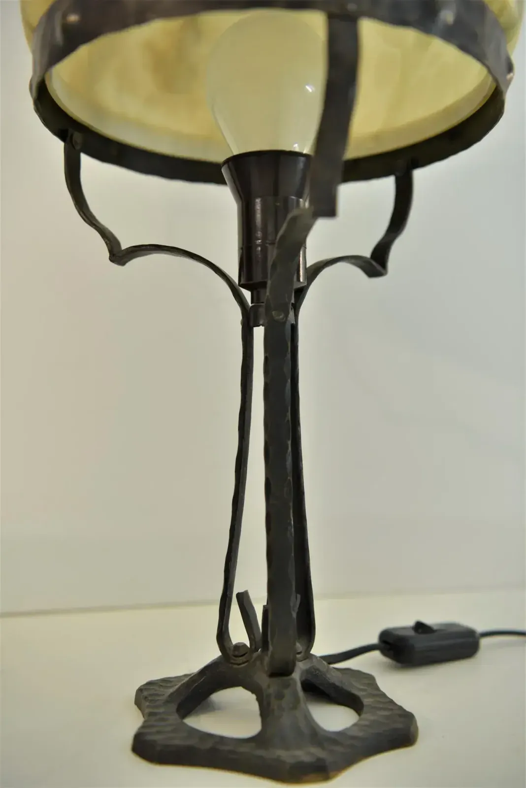 Art Nouveau Swedish Wrought Iron And Glasstable Lamp From Jugendstil, 1925 photo 825.0