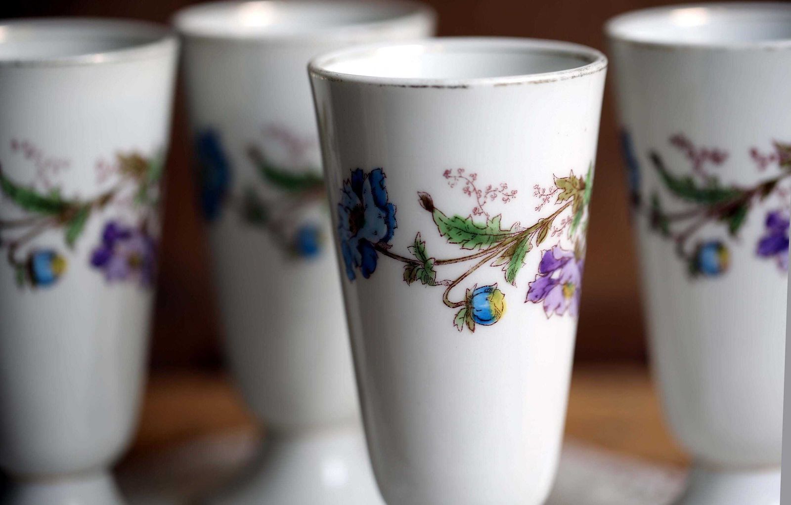 Antique French Bistro Cups   Floral Porcelain Coffee Goblets, Set Of 4 photo buy