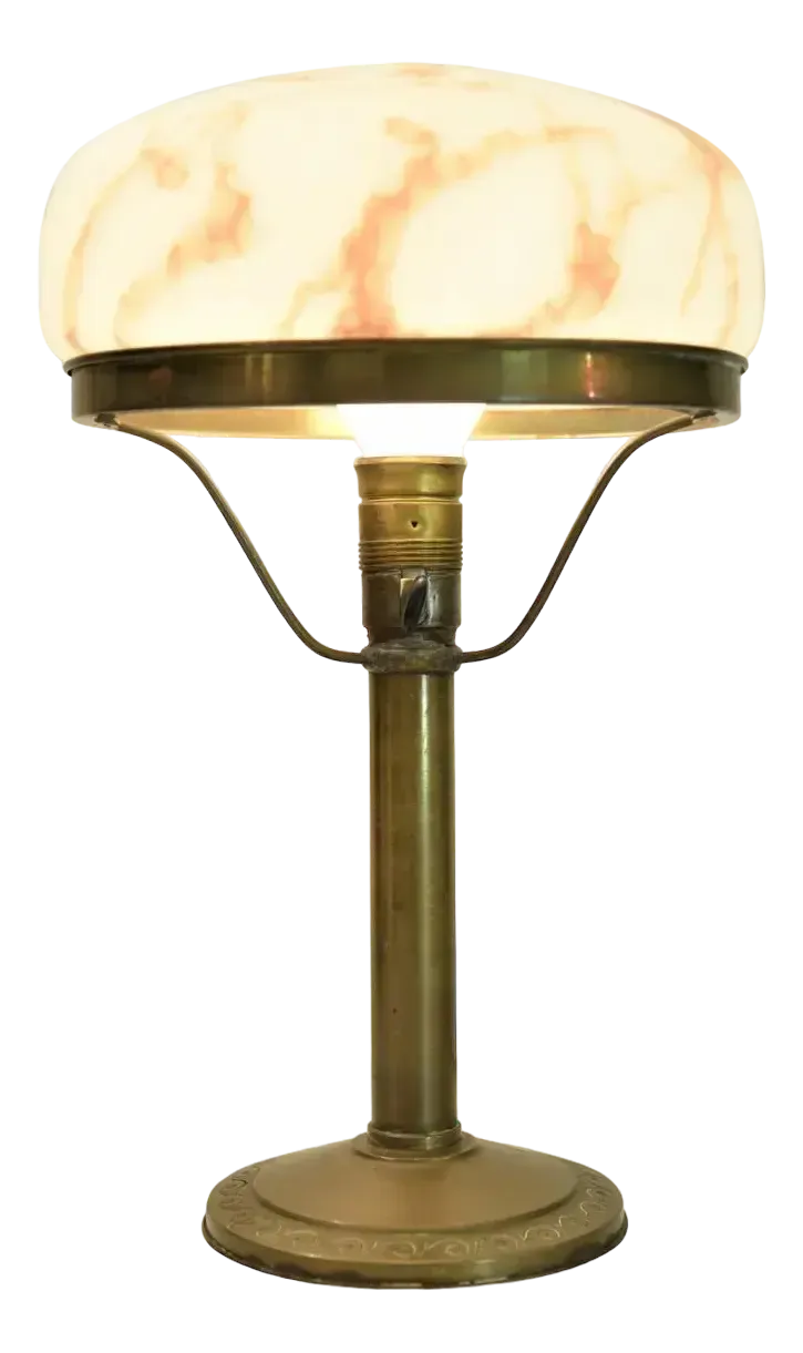Art Nouveau Brass And Glass Table Lamp, Sweden, 1920s