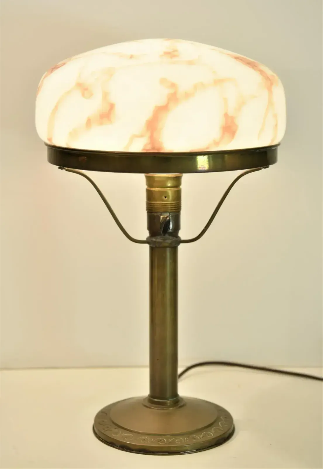 Art Nouveau Brass And Glass Table Lamp, Sweden, 1920s photo Lighting