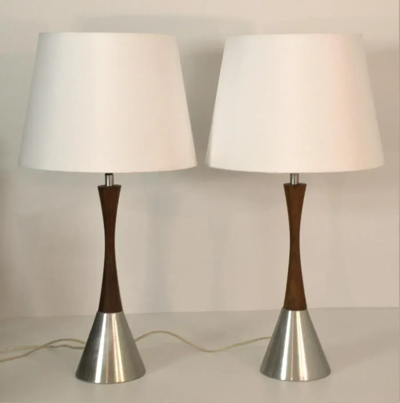 Modern Swedish Brushed Aluminium And Teak Table Lamps By Bergboms, Set Of 2 photo furniture