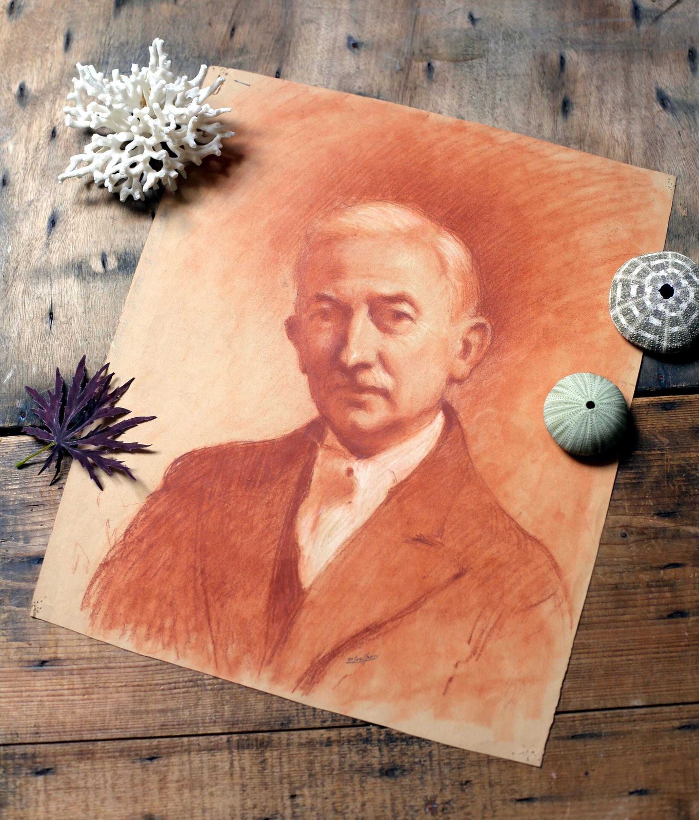 Original Antique Portrait Of A Man Drawing Antique French Pierre Souffran photo vinterior