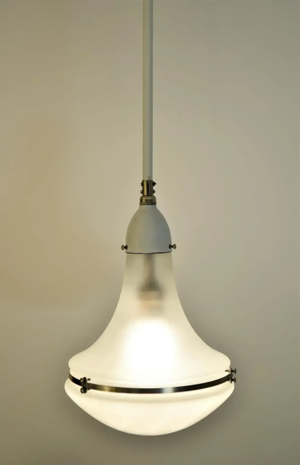 German White Enamelled Copper And Steel Luzette Pendant By Peter Behrensaeg, 1920s photo furniture