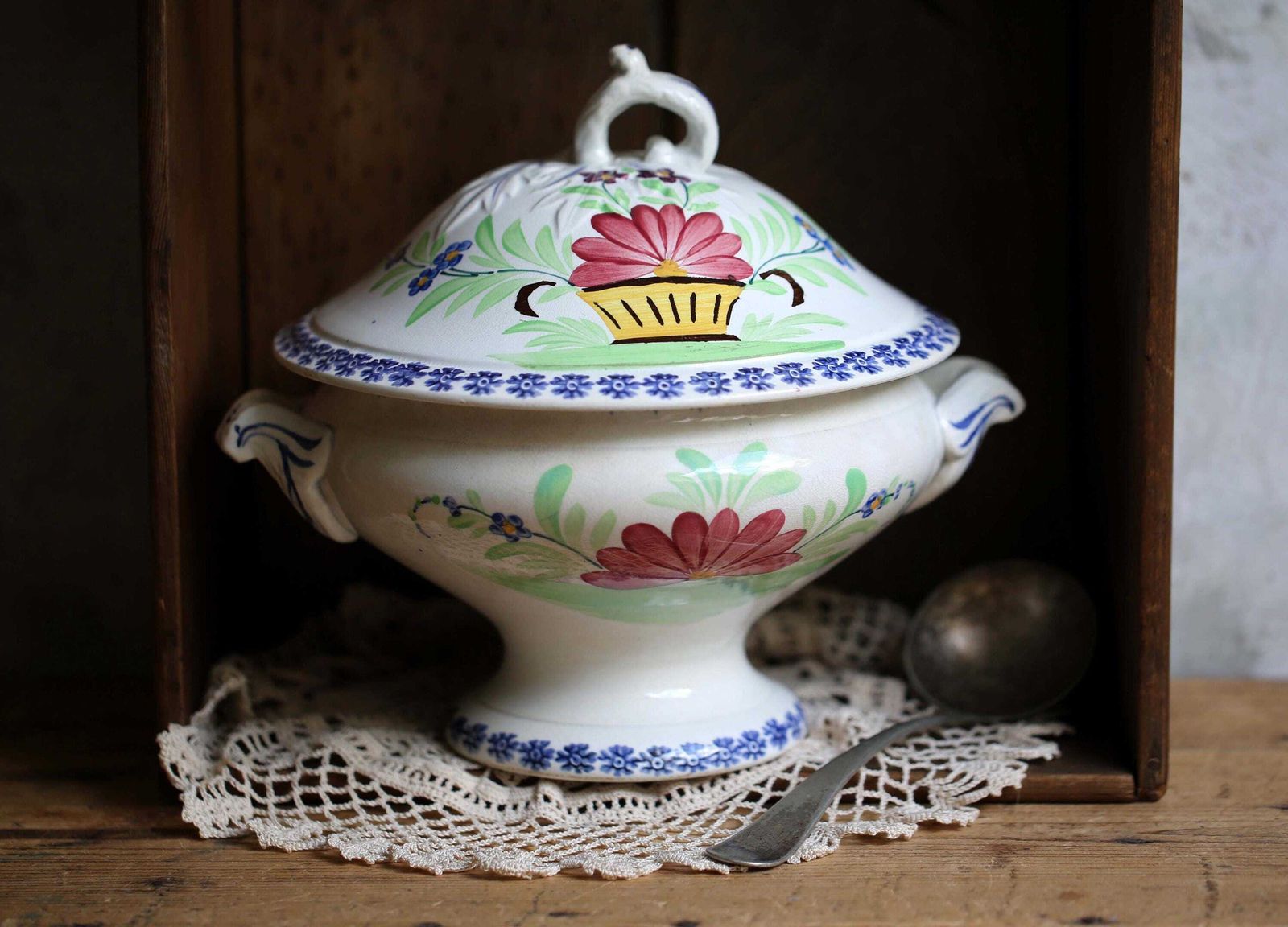 Antique French Tureen Hand Painted Floral Soup Dish Lebacqz Bouchart photo 82.0