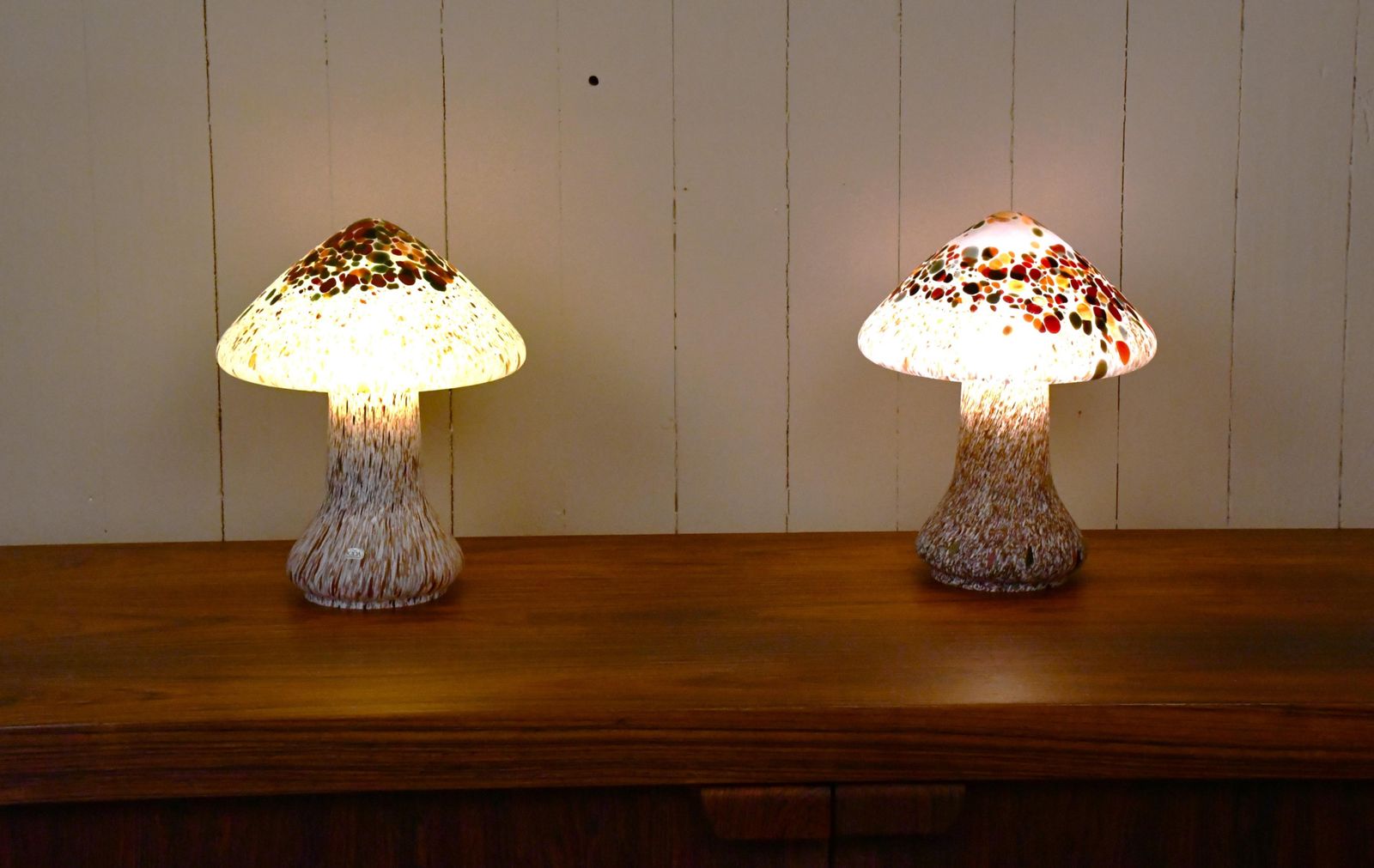 Swedish Artglass Mushroom Shaped Table Lamps By Monica Backström For Kosta Boda, 1970s, Set Of 2 photo for sale
