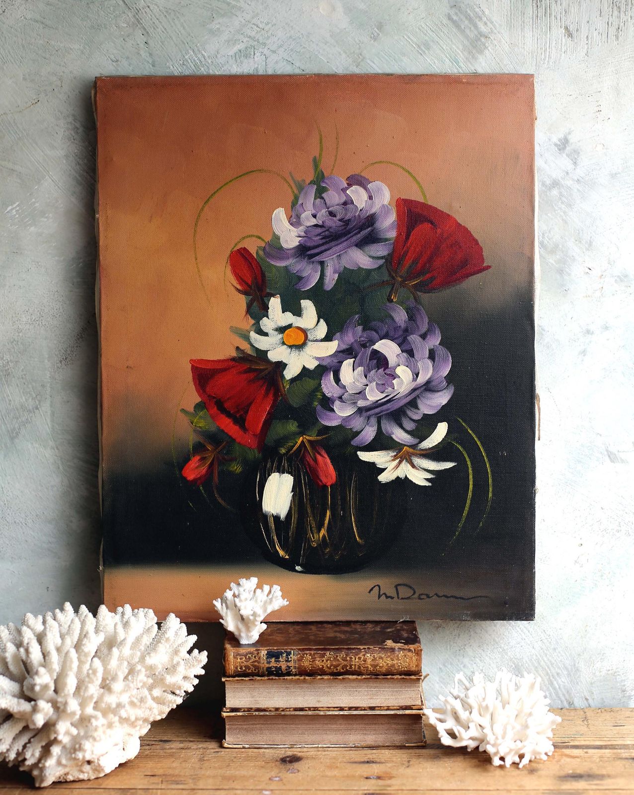 Original Oil Painting On Canvas Contemporary Style French Flowers Floral Still Life Signed photo vinterior