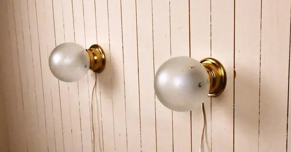 Swedish Brass And Glass Sconces From Arvid Böhlmarks Lampfabrik Ab, 1940s, Set Of 2 photo for sale