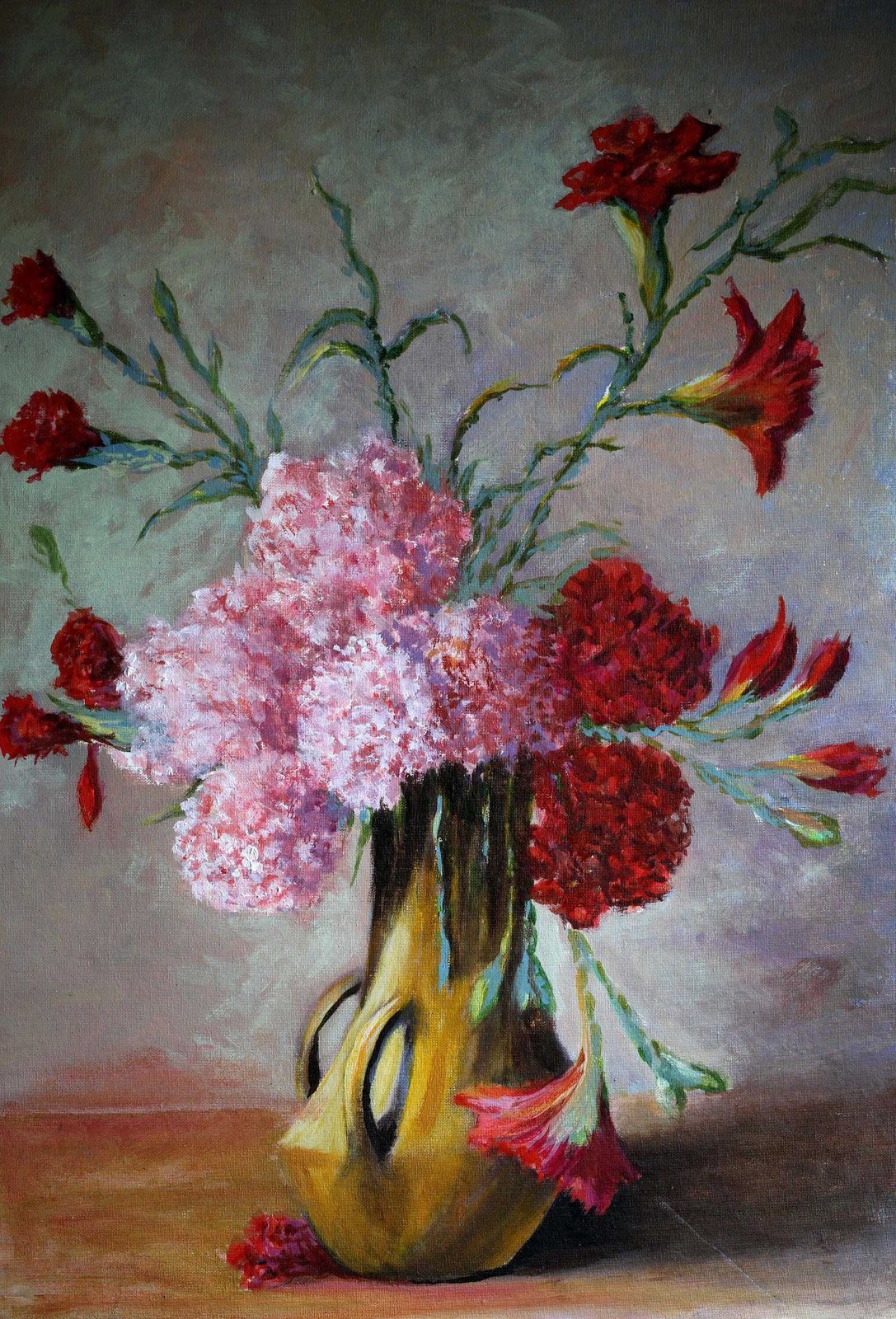 French Floral Oil Painting Vintage Art Flowers Still Life R Millet photo vinterior