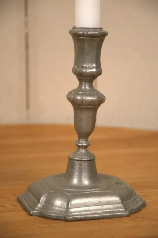 Antique Swedish Baroque Pewter Candlesticks By Nils Christophersson Forss, Västerås, 1745, Set Of 2 photo Home Decor
