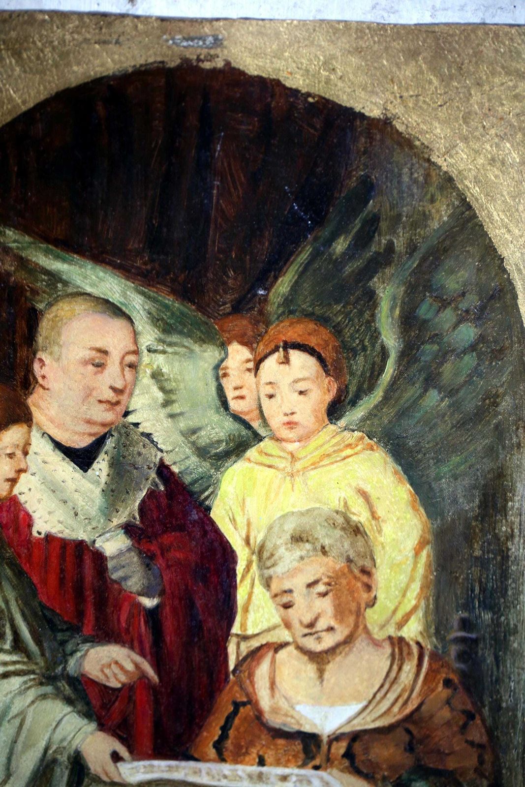 Antique Religious Painting With Angel Oil On Wood photo Art