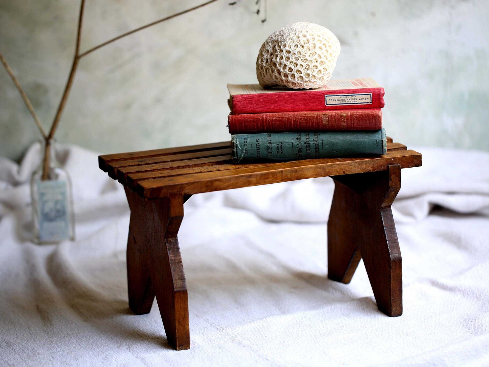 French Wooden Foot Stool Antique Slatted Footstool Small Display Stand photo for sale