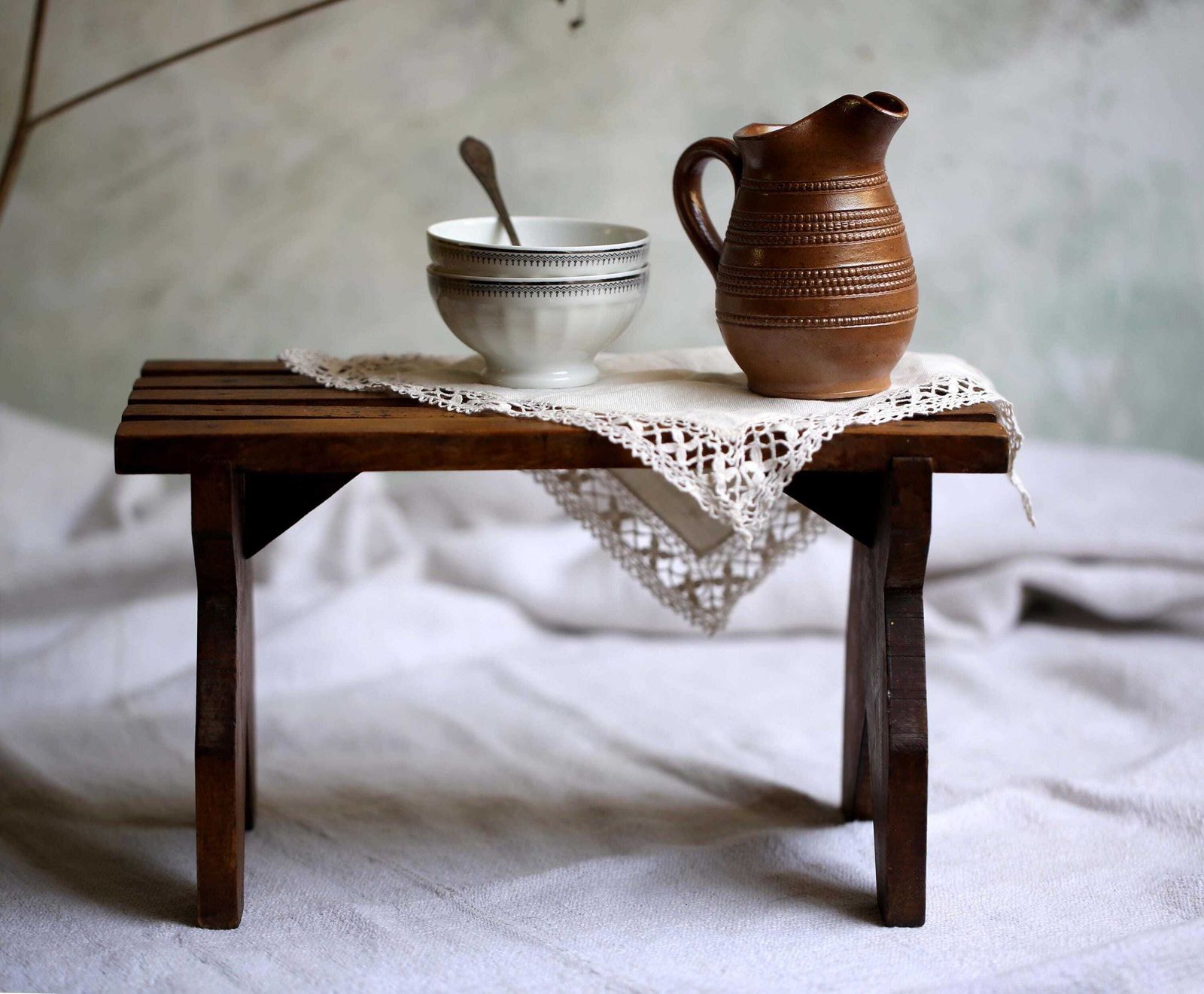 French Wooden Foot Stool Antique Slatted Footstool Small Display Stand photo Furniture