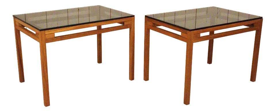 Swedish Teak And Glass Side Tables, 1960s, Set Of 2