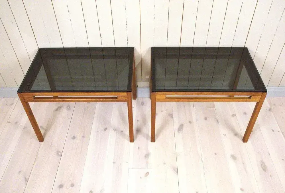 Swedish Teak And Glass Side Tables, 1960s, Set Of 2 photo vintage