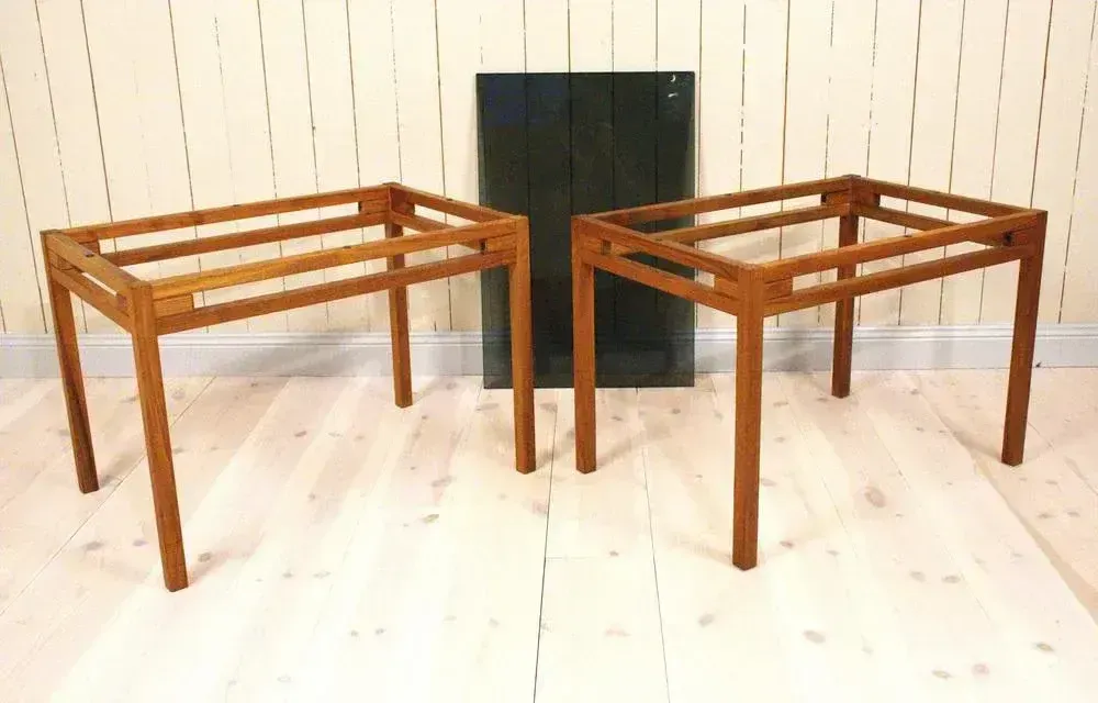 571.0 Swedish Teak And Glass Side Tables, 1960s, Set Of 2 photo