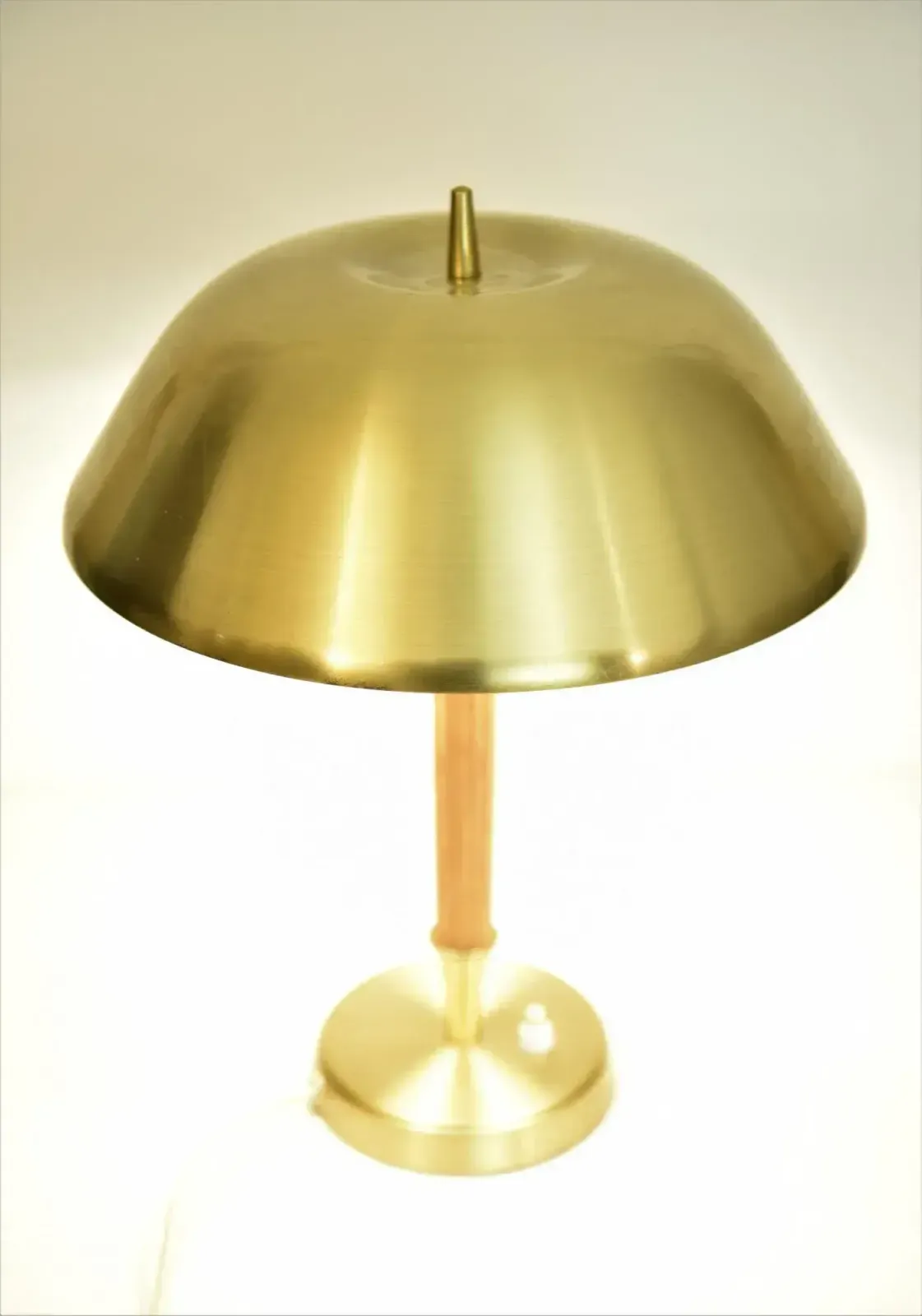 Swedish Art Deco Brass And Oak Table Lamp By Falkenbergs Belysning Ab, 1940s photo for sale