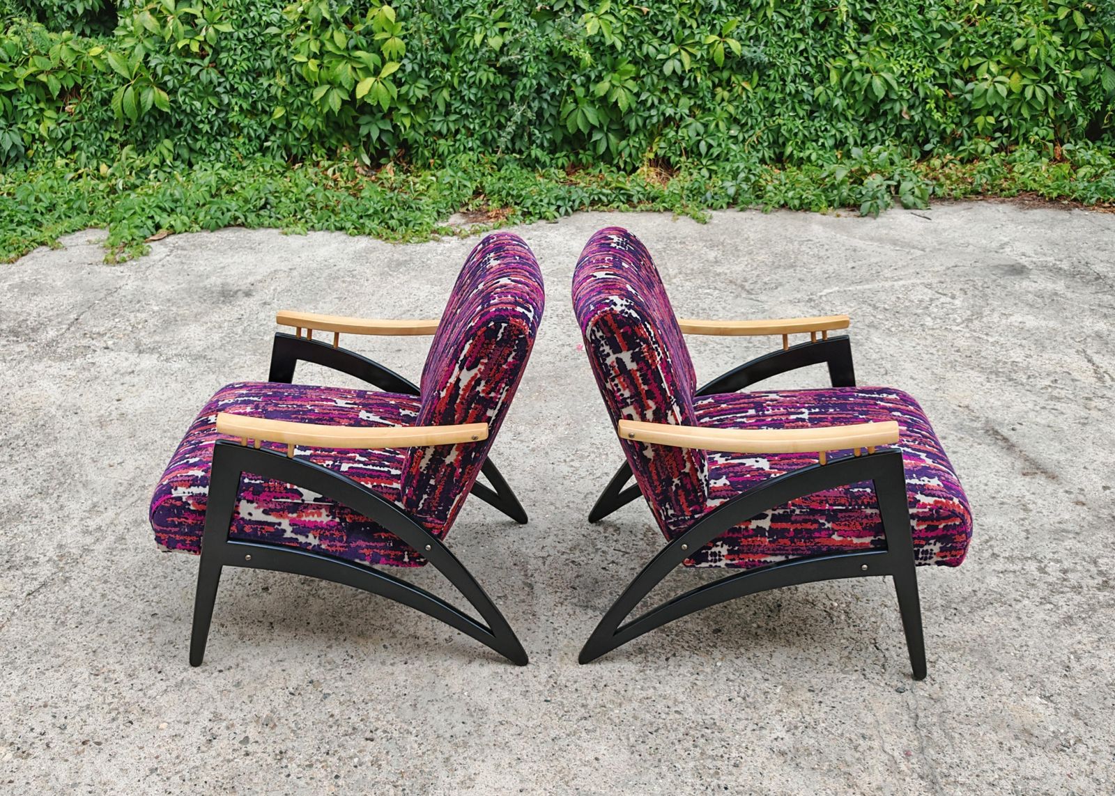 Pair Of Mid Century Modern Armchairs "Gazelle" Featuring Uniquely Shaped Lines photo vintage