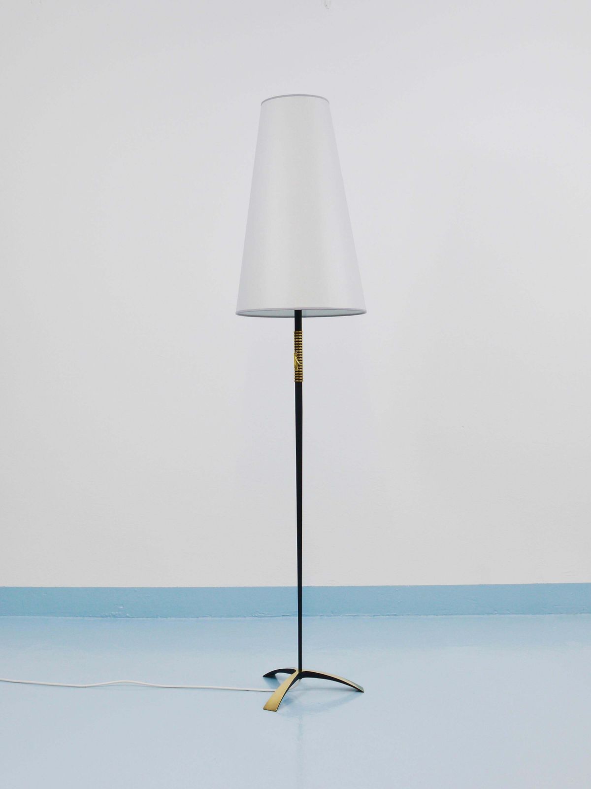 Rupert Nikoll Midcentury Brass Floor Lamp, Carl Aubock Hand Switch Austria, 1950 photo furniture