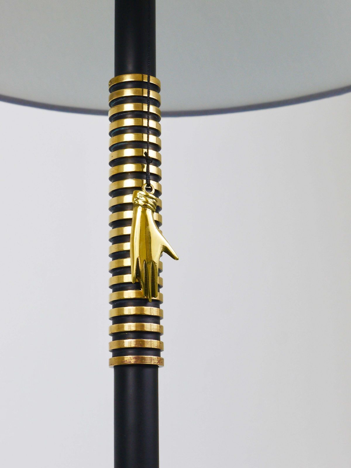 Rupert Nikoll Midcentury Brass Floor Lamp, Carl Aubock Hand Switch Austria, 1950 photo for sale