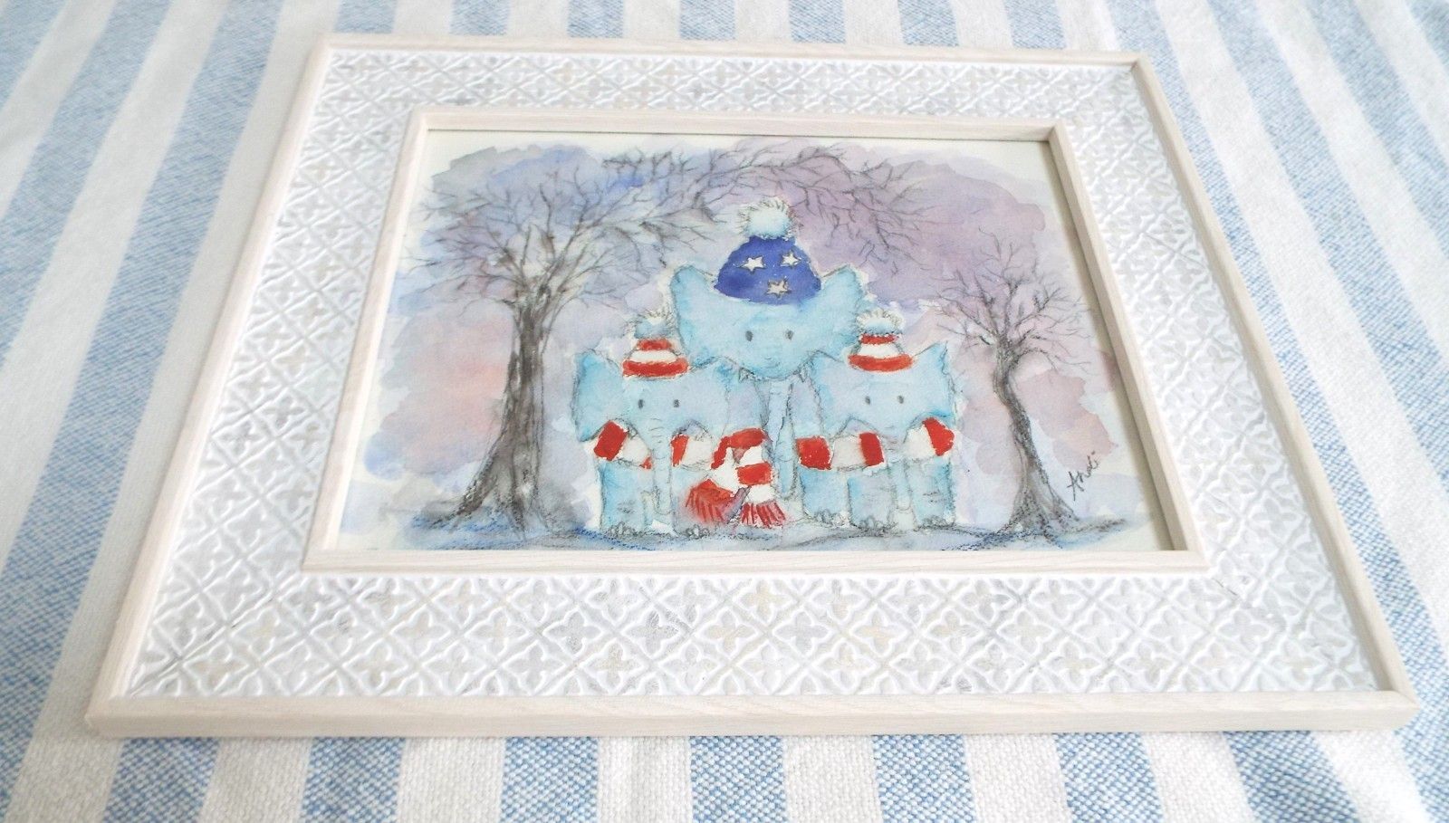 Watercolour Cute Elephants Illustration Painting Framed Original Andi Lucas photo furniture