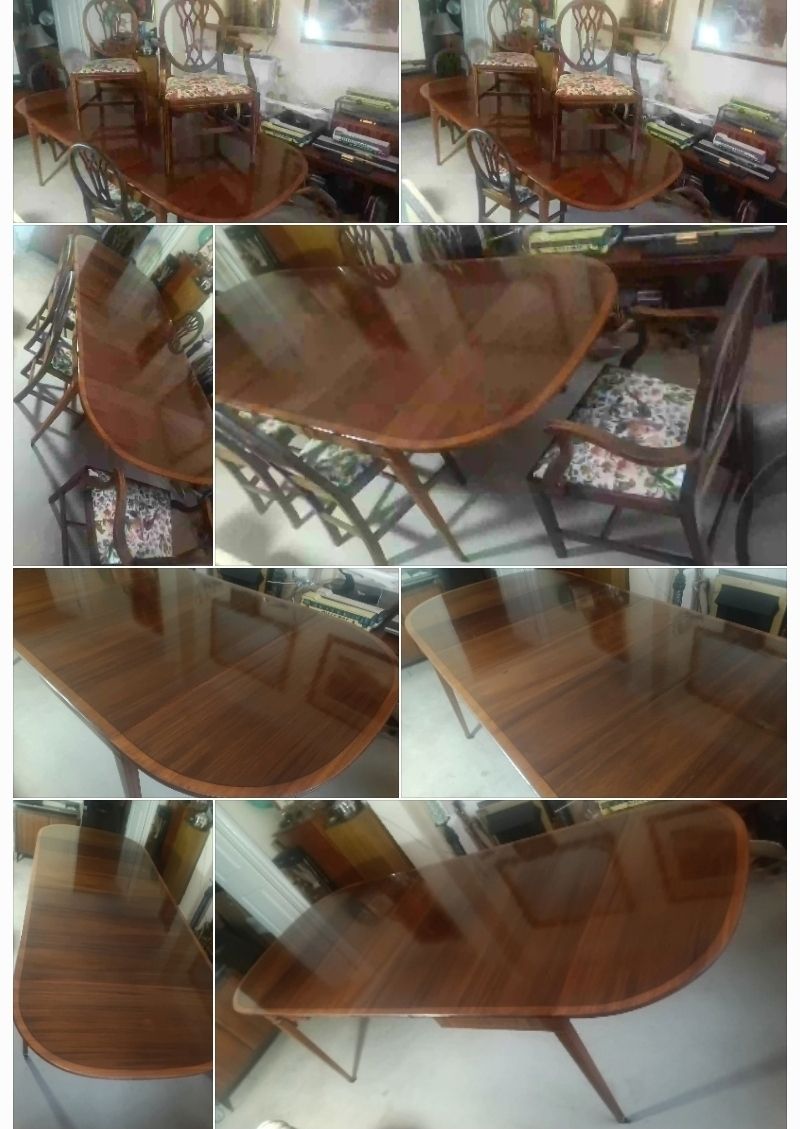 Huge Reduction.. Stunning.. !! Regency Sty.E Mahogany And Satinwood Extending Dining Table With Set Of 6 Chairs. photo vintage