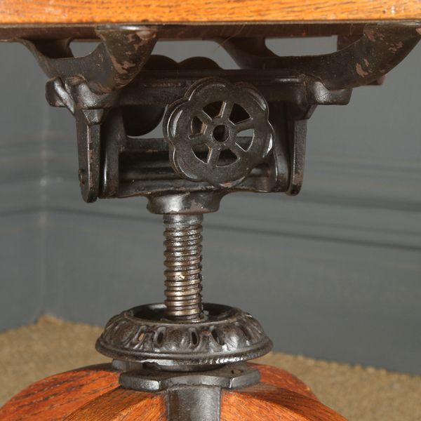 Furniture English Edwardian Oak & Red Leather Revolving Office Desk Arm Chair (Circa 1910) photo