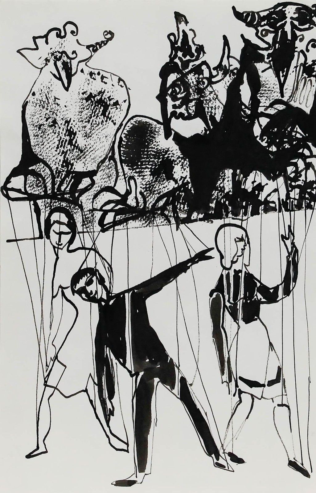 Charlotte Heister (1921 1998) Mid 20th Century India Ink, Marionettes photo furniture