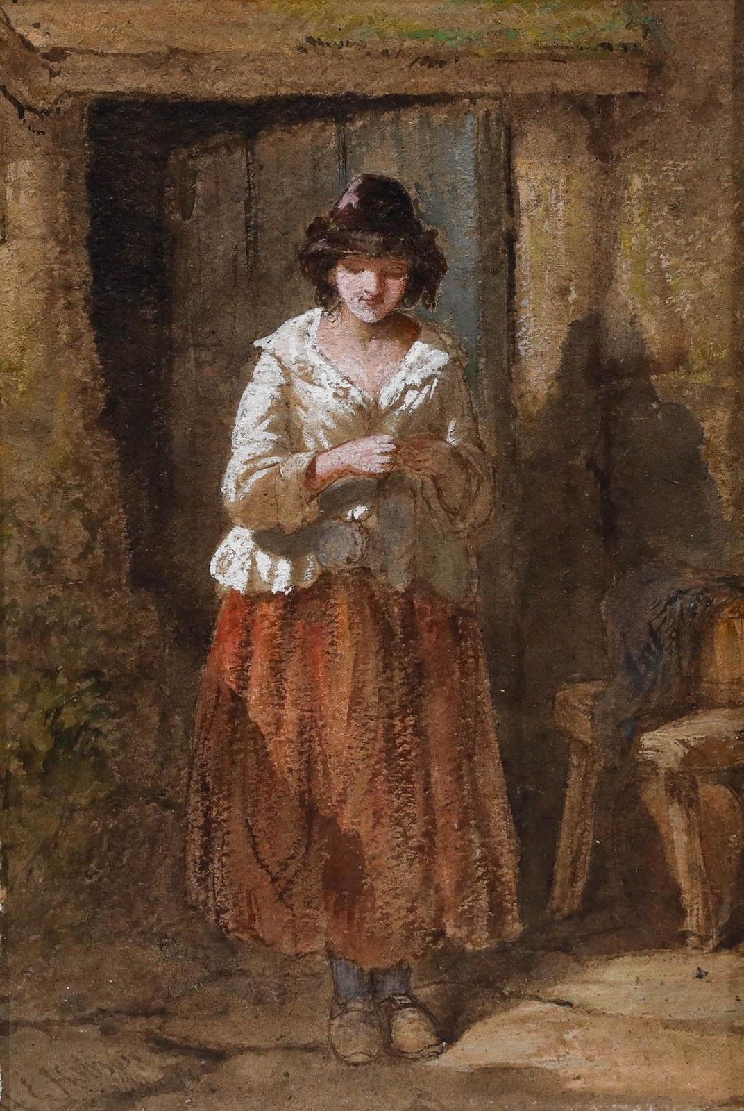 Henry Hobson Ra (Fl.1857 1866) Mid 19th Century Watercolour, Cottage Dweller photo furniture