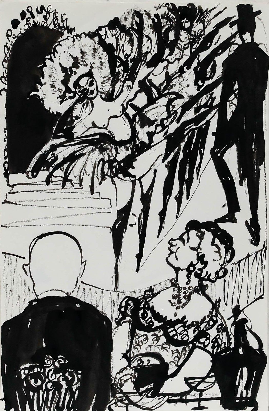 Charlotte Heister (1921 1998) Mid 20th Century India Ink, Showgirls photo furniture