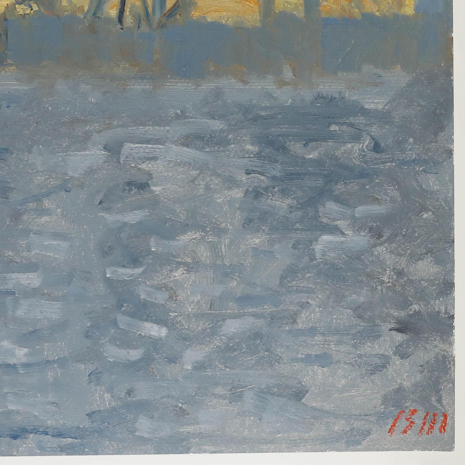 Bernard Myers (1925 2007) Contemporary Oil, The Thames In Spring photo Art